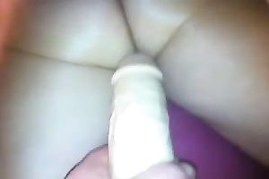 Stuffing a large plastic sex tool in the fur pie of my bulky cheating wife