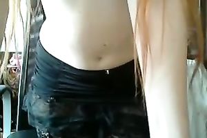 Long light haired charming pale livecam gal in nylons tickled herself tenderly