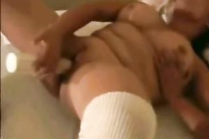 Awesome dilettante Asian white bitch in college uniform masturbating