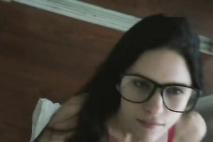 Nerdy gorgeous dark brown chick of my buddy gave him a consummate orall-service