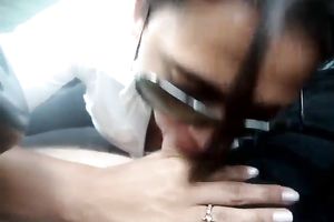 Dark haired hooker in sunglasses sucked my buddy's ramrod properly