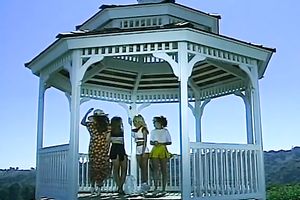 Stunning and elegant classic blond sweetheart team-fucked on the couch