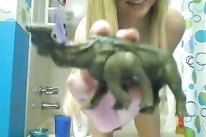 Pretty curvy golden-haired cam legal age teenager takes shower flaunting her large booty