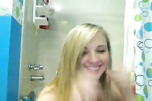 Pretty curvy golden-haired cam legal age teenager takes shower flaunting her large booty