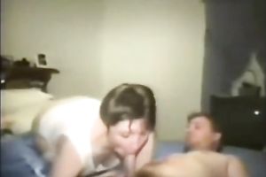 Wife engulfing and riding rod at home on camera and swallows spunk