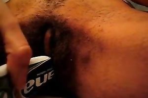 Kinky constricted girlfriend copulates her curly cum-hole with toothpaste tube