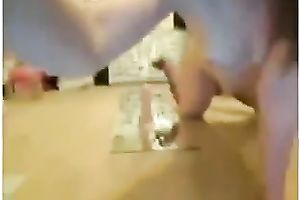 Cute not quite titless pale blond haired dirty slut wife was riding fake penis on top