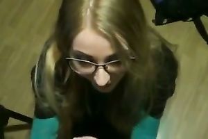 Light haired nerdy svelte hottie of my buddy wanted to show off oral-service skills