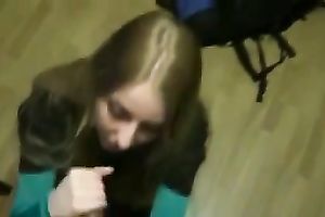 Light haired nerdy svelte hottie of my buddy wanted to show off oral-service skills