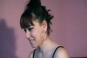 Playful white brunette hair slutwife with soaked large milk cans on home movie