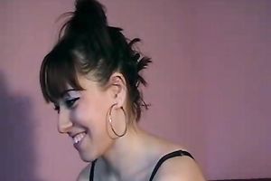 Playful white brunette hair slutwife with soaked large milk cans on home movie