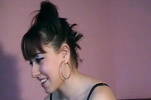 Playful white brunette hair slutwife with soaked large milk cans on home movie