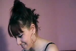 Playful white brunette hair slutwife with soaked large milk cans on home movie