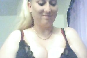 Greasy blond granny masturbating with large sex toy