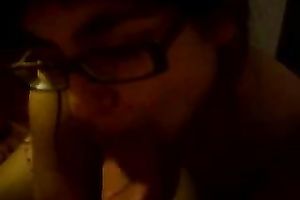Ugly foureyed hottie engulfing my dick like palatable sugar-plum