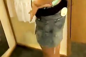 Lusty girlfriend masturbating in the restroom in a mall