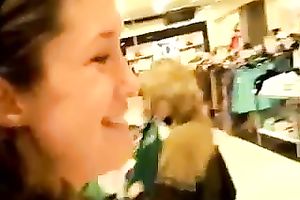 Lusty girlfriend masturbating in the restroom in a mall