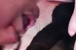 Chubby kinky disgusting white slut works on my dark buddy's penis