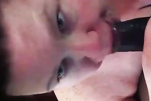 Chubby kinky disgusting white slut works on my dark buddy's penis