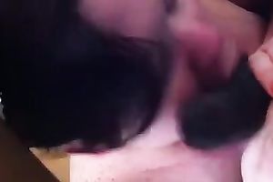 Chubby kinky disgusting white slut works on my dark buddy's penis