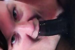 Chubby kinky disgusting white slut works on my dark buddy's penis