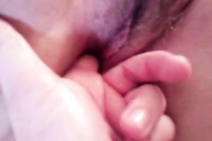 Fondling my chubby girlfriend's bushy muff with my soaked fingers