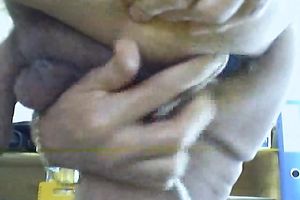 Huge yellow sex-toy completely disappears in my old hirsute butthole