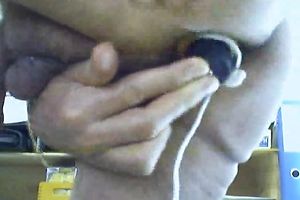 Huge yellow sex-toy completely disappears in my old hirsute butthole