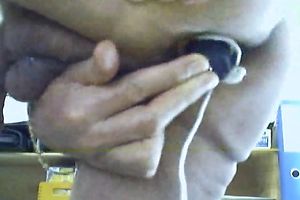 Huge yellow sex-toy completely disappears in my old hirsute butthole