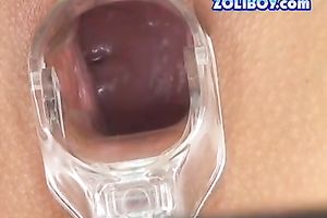 Mind blowing blond honey gets her cunt checked with magnifying glass