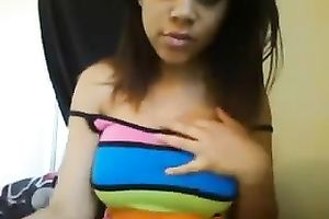 Cute large breated cam honey has no thing against flashing milk sacks to me