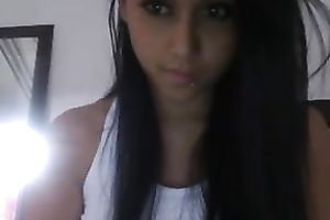 Hot str8 haired web camera wife showed off her suckable large boobies