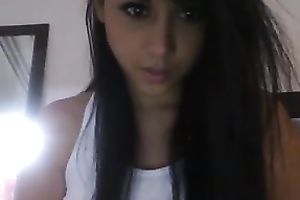 Hot str8 haired web camera wife showed off her suckable large boobies