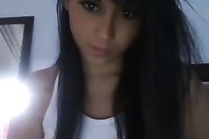 Hot str8 haired web camera wife showed off her suckable large boobies