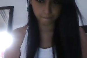 Hot str8 haired web camera wife showed off her suckable large boobies