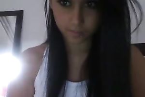 Hot str8 haired web camera wife showed off her suckable large boobies