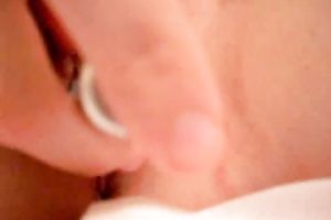 Seductive wifey pets her rock hard cum-hole with sex tool on closeup movie scene