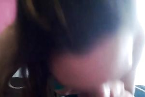Raven haired eye catching horny white wife got absolutely busy with engulfing my buddy