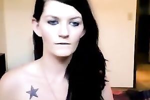 Tattooed bored looking brunette hair nympho exposed her natural mambos