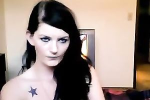 Tattooed bored looking brunette hair nympho exposed her natural mambos