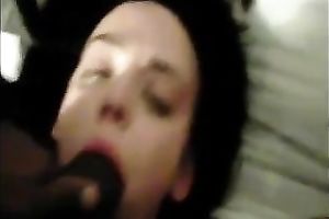 Pallid white trash brunette hair bitch was engulfing powerful BBC for ball batter