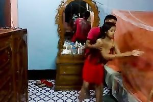 Sexy lengthy haired dark brown in red stuff sucks rock hard wang of her BF