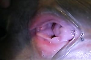 Magnificent seductress shows off her trickling juicy love tunnel