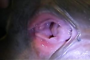 Magnificent seductress shows off her trickling juicy love tunnel