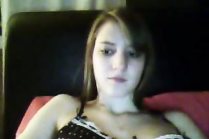 Horny lascivious sweetheart teasing and showing off her bra buddies