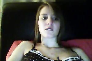 Horny lascivious sweetheart teasing and showing off her bra buddies