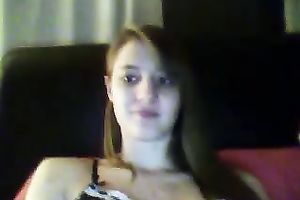 Horny lascivious sweetheart teasing and showing off her bra buddies