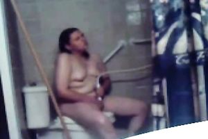 Chubby dilettante black haired nympho masturbates on the biffy bowl