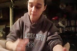 My ex girlfiend with black hair and hawt face gives a hand job