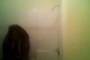 Fine homemade solo with my ebony ex GF taking a shower